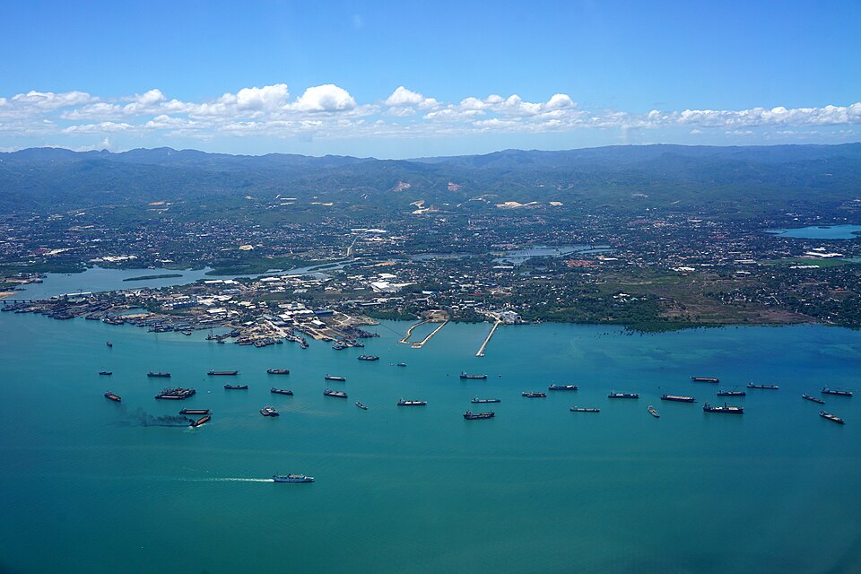 Aerial view of the Cebu coastline and shipyard in Consolacion