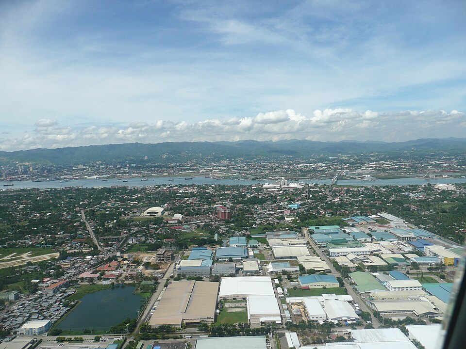 Aerial view of Mactan Island and Lapu-Lapu City with Cebu beyond