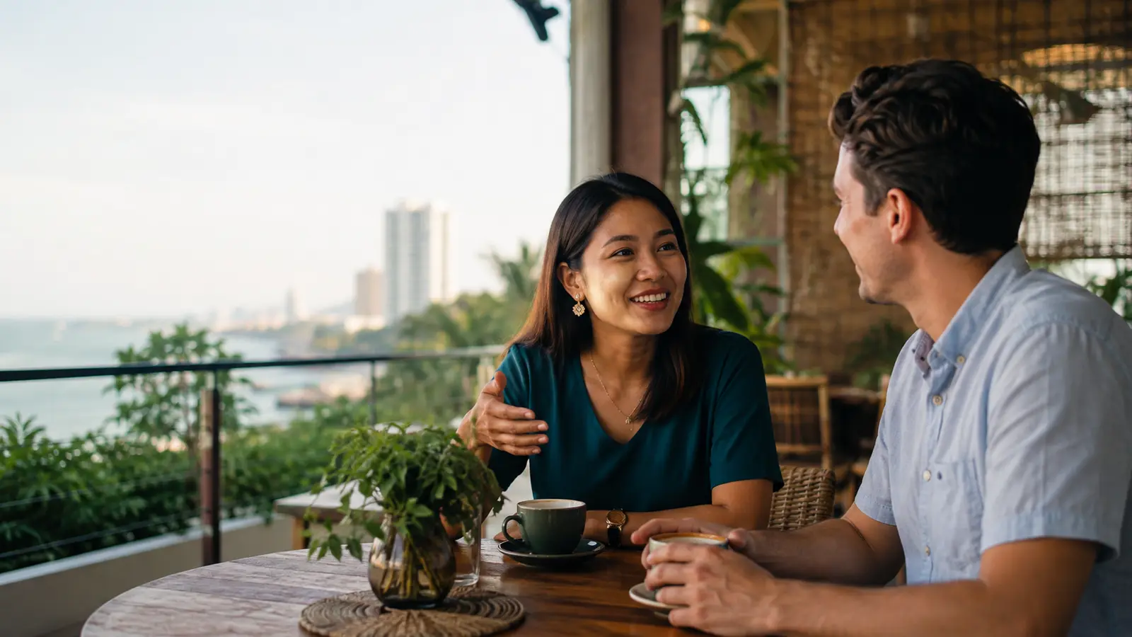 A couple sharing a conversation in a Cebu-inspired café